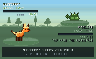 A battle between two pixel critters, trading hits