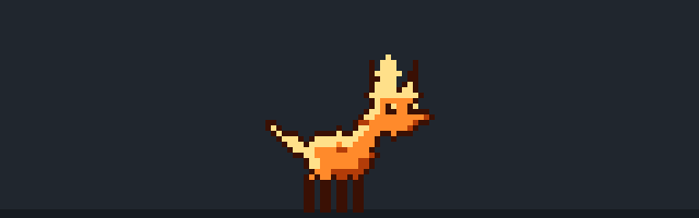 A pixel critter walking along the bottom of the screen, then breathing a little fire